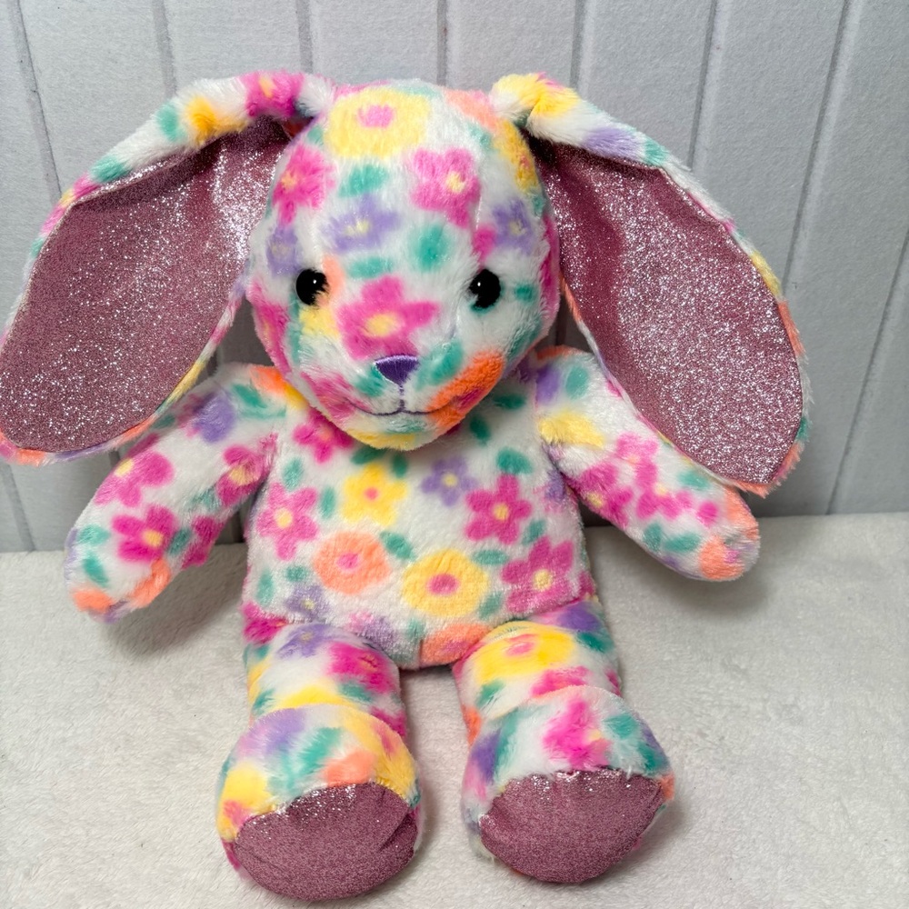 Build-A-Bear Bunny Rabbit Pawlette Glitter Colorful Flower Stuffed Animal 16" - Picture 6 of 8